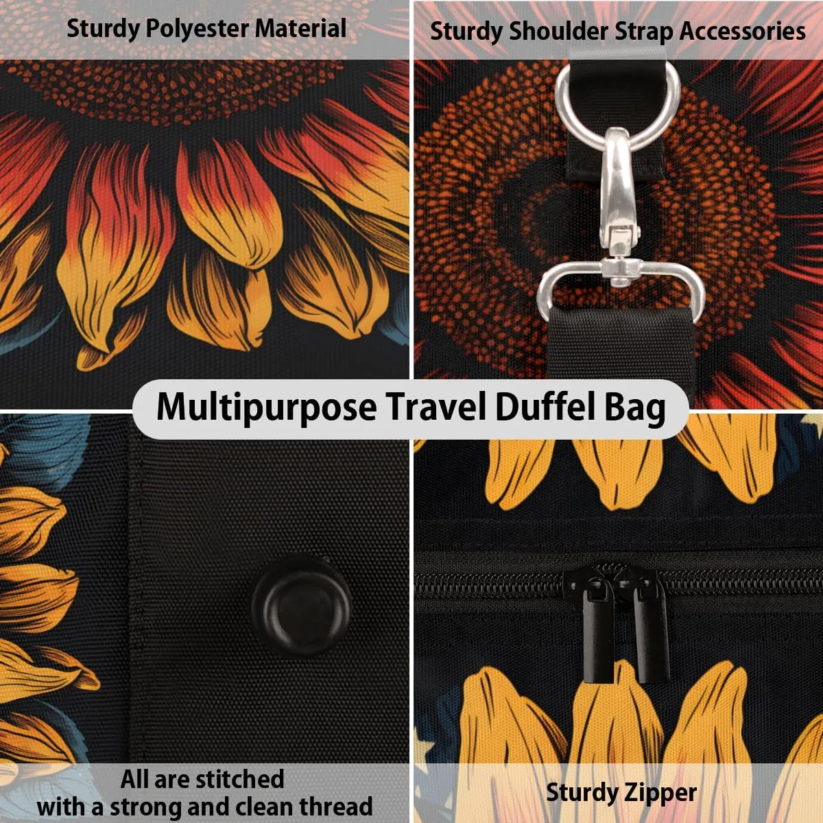 4th of July Travel Duffle Bag, Sports Gym Bags for Women Men, Carry On Weekender Overnight Bag, Memorial Day Sunflower Workout Hospital Airplane Trips Bag