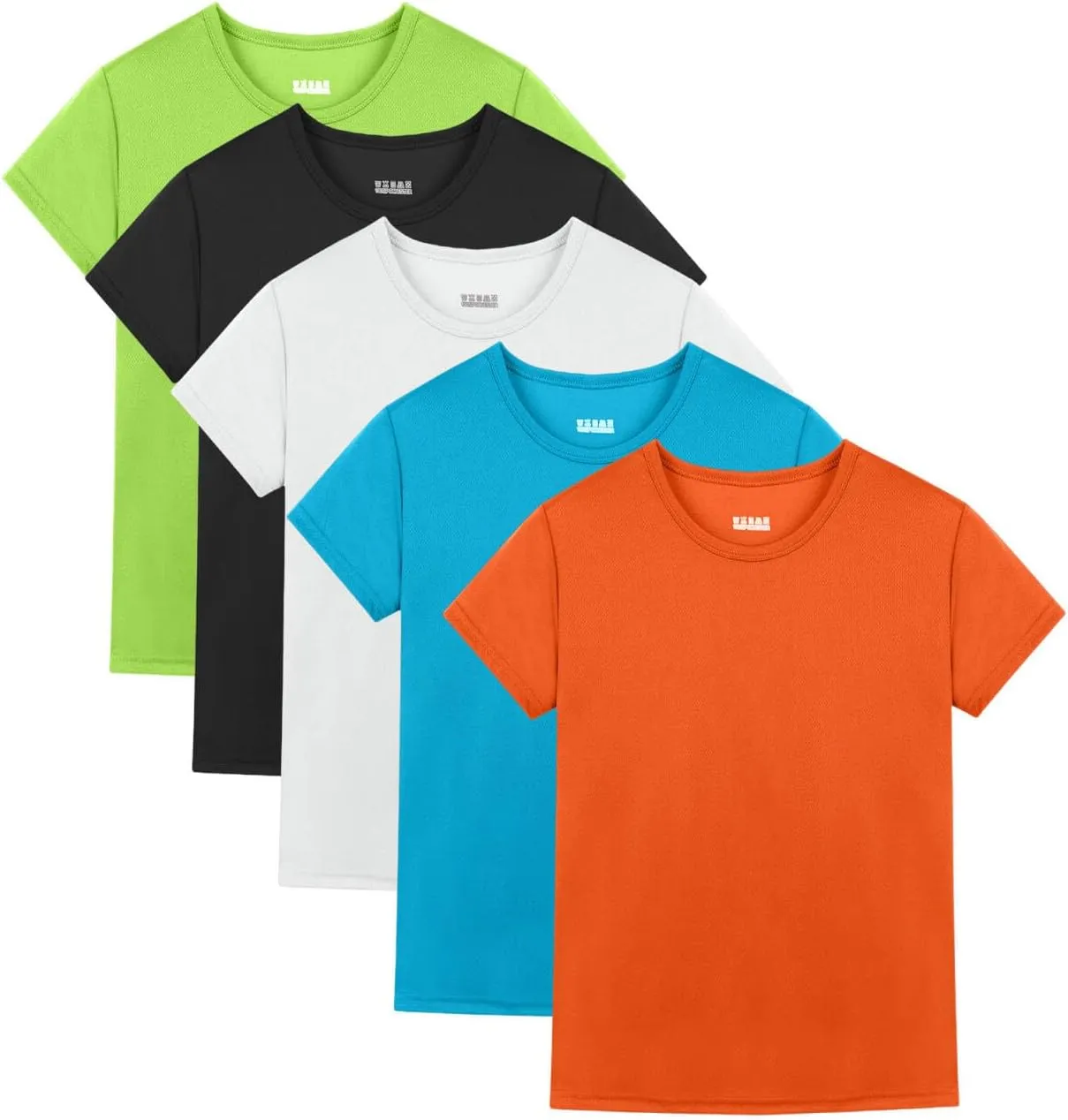 5 Pack Boys/Kids/Teens Quick Dry Shirts Mesh Moisture Wicking Active Athletic Performance T-Shirts(Age 4-18Y)