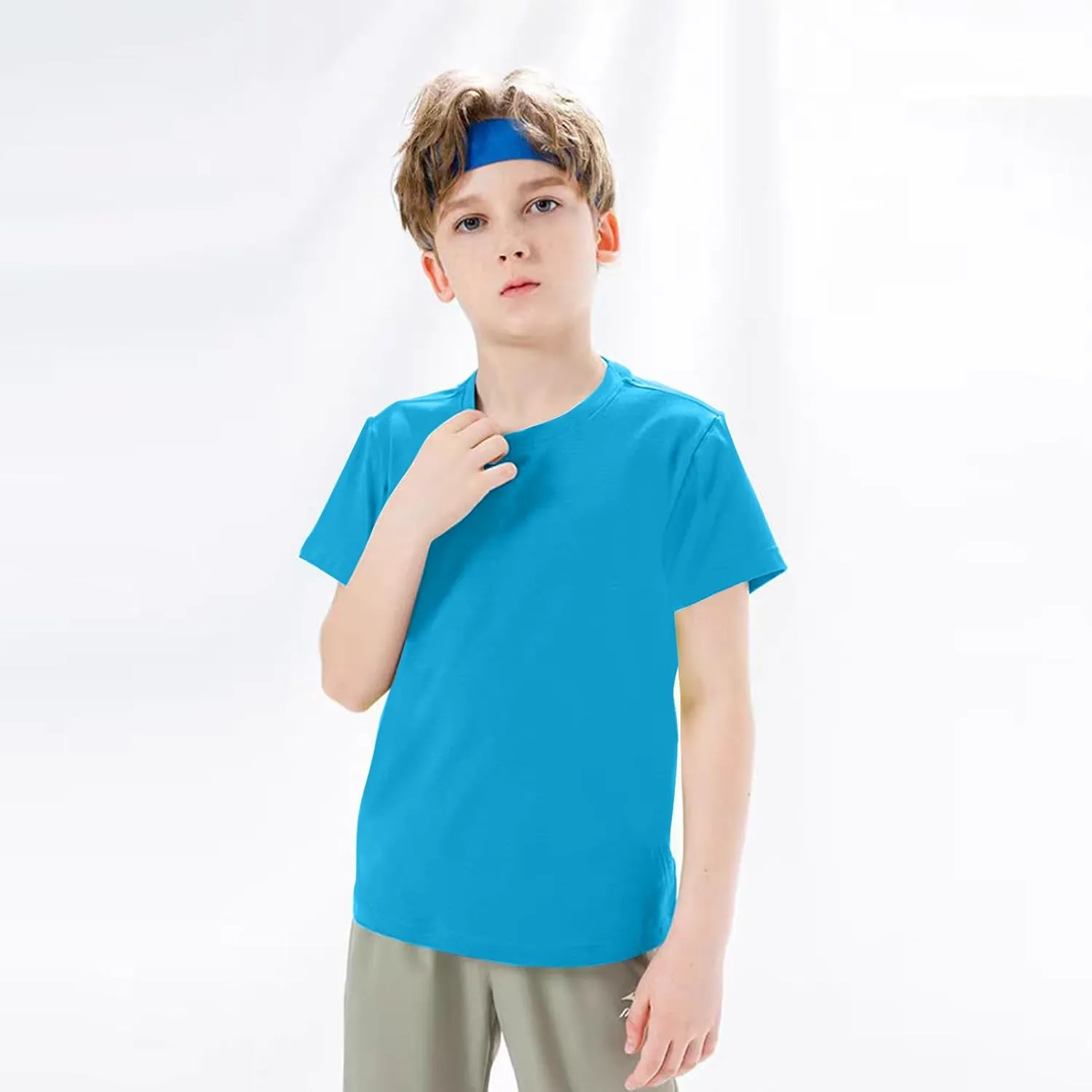 5 Pack Boys/Kids/Teens Quick Dry Shirts Mesh Moisture Wicking Active Athletic Performance T-Shirts(Age 4-18Y)