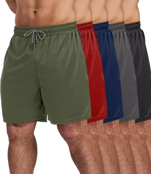 5 Pack Gym Shorts for Men 7 inch, Mens Athletic Running Shorts Dry Fit & Mesh Active Workout Shorts for Men with Pockets