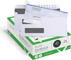 500 Self Seal QuickBooks Double Window Security Check Envelopes - for Business Laser Checks, Ultra Security Tinted, Self Adhesive Peel & Seal White, Size 3 5/8 x 8 11/16-24lb NOT for INVOICES (26865)