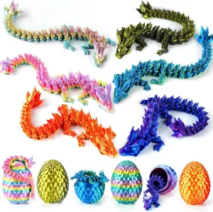6PCS 3D Printed Dragon Eggs with Dragon Inside Articulated 3D Crystal Dragons in Eggs Mystery Easter Eggs Basket Stuffers for Kids & Teens Essentials 3D Printed Animals Toys 6.3" Multicolor