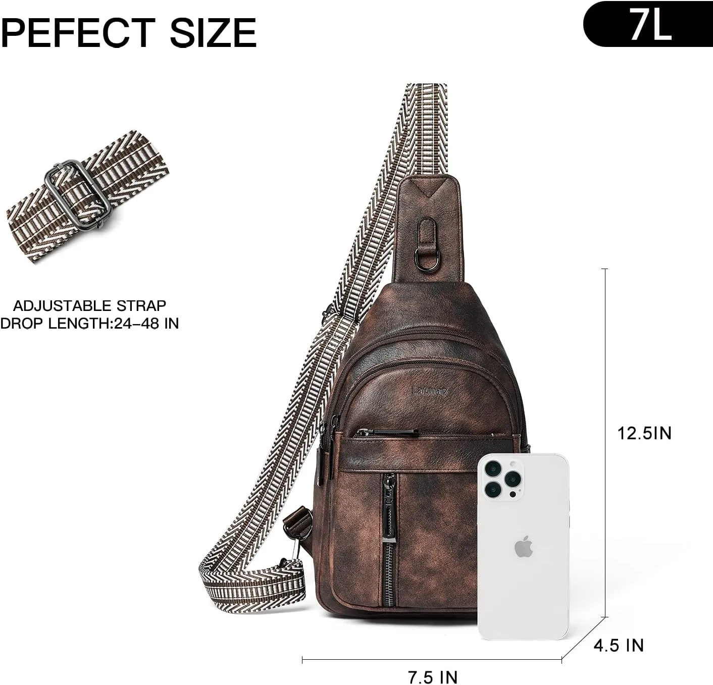 7L Sling Bag For Women Men Backpack Fanny Pack Crossbody Chest Travel Shoulder Belt Bags Purse Handbag PU Leather