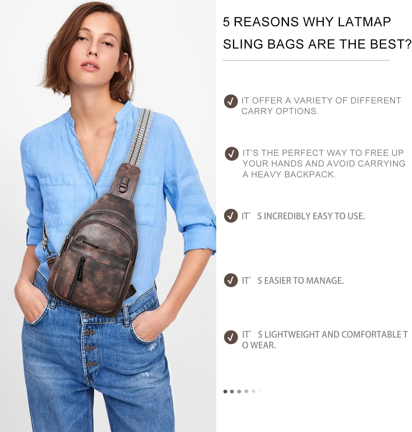 7L Sling Bag For Women Men Backpack Fanny Pack Crossbody Chest Travel Shoulder Belt Bags Purse Handbag PU Leather