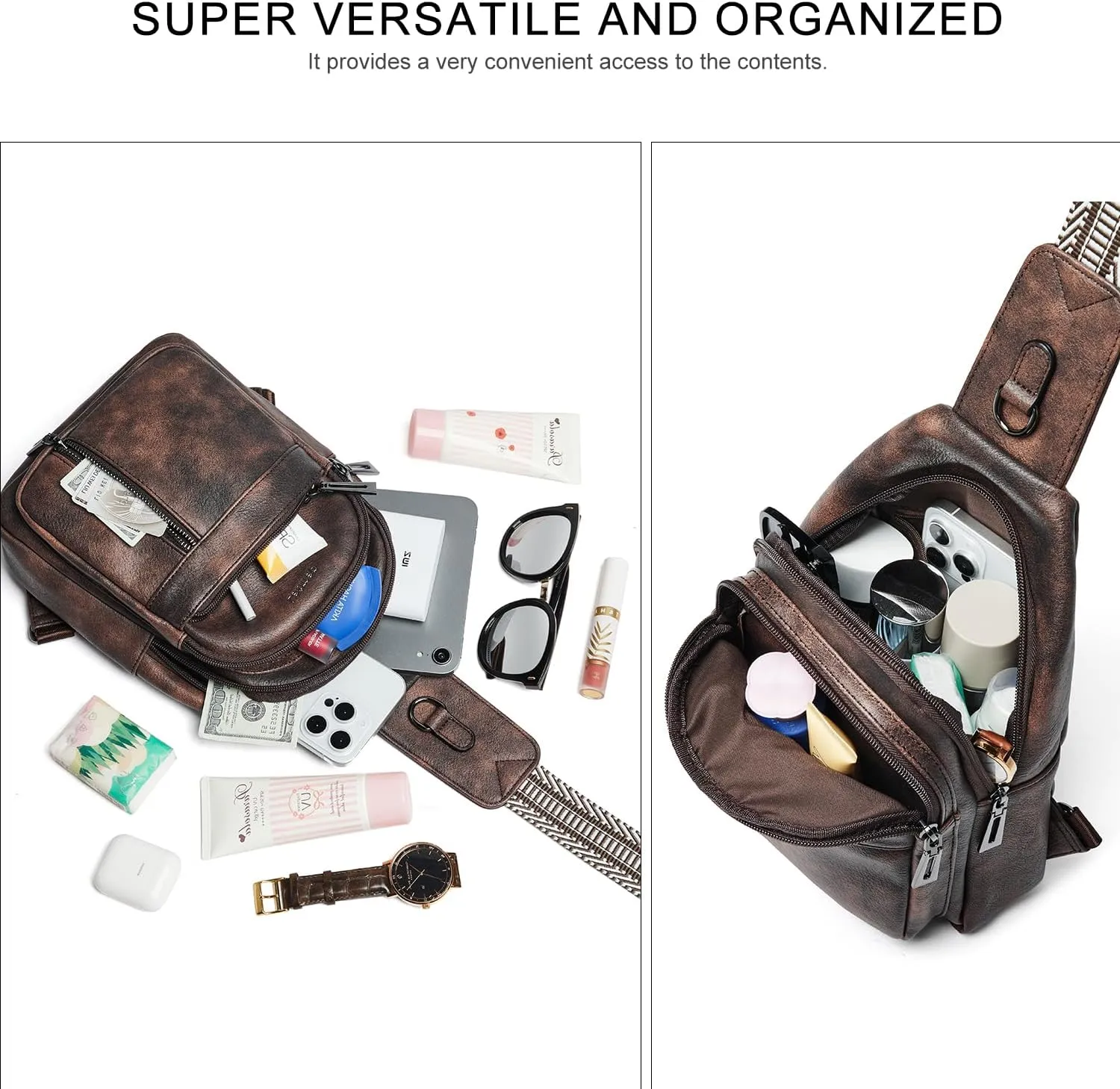 7L Sling Bag For Women Men Backpack Fanny Pack Crossbody Chest Travel Shoulder Belt Bags Purse Handbag PU Leather