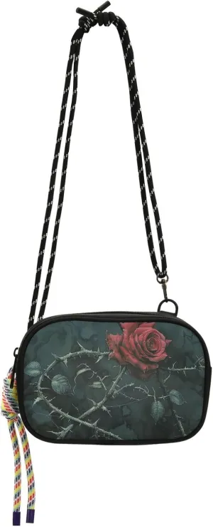 A Blooming Red Rose with Thorns Wrapped Around It Small Purse Crossbody Women Fashion with Adjustable Strap Over Shoulder Purse Walk dog