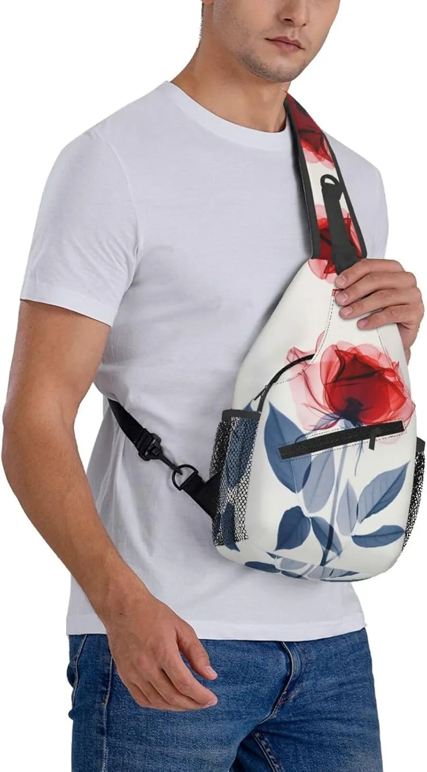 A Delicate Red Rose Sling Bag For Men Crossbody Backpack,Women Shoulder Bag For Travel Sport
