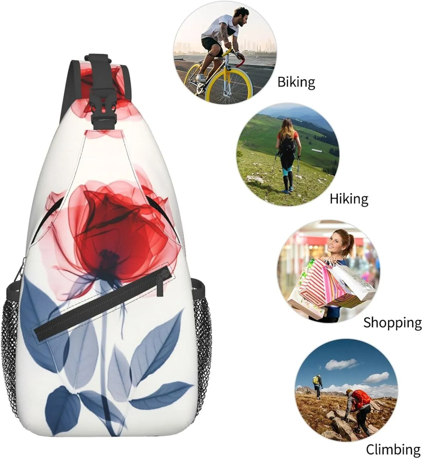 A Delicate Red Rose Sling Bag For Men Crossbody Backpack,Women Shoulder Bag For Travel Sport