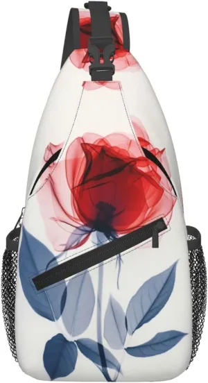 A Delicate Red Rose Sling Bag For Men Crossbody Backpack,Women Shoulder Bag For Travel Sport