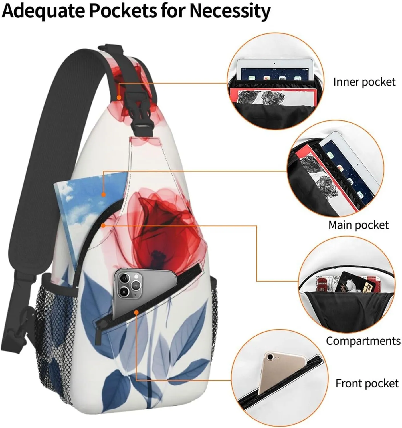 A Delicate Red Rose Sling Bag For Men Crossbody Backpack,Women Shoulder Bag For Travel Sport