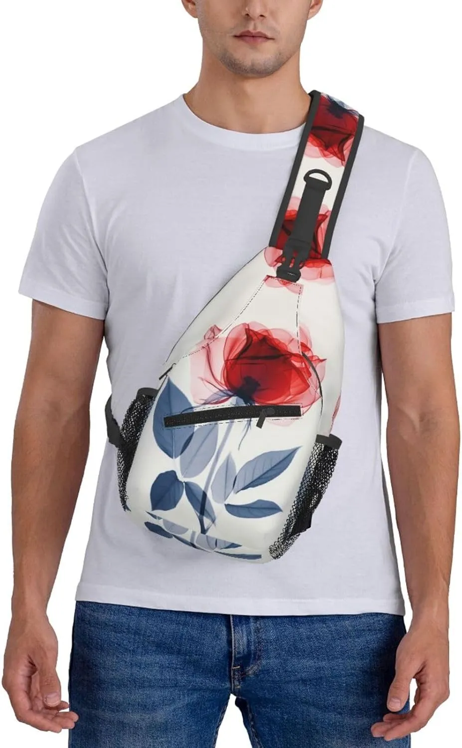 A Delicate Red Rose Sling Bag For Men Crossbody Backpack,Women Shoulder Bag For Travel Sport