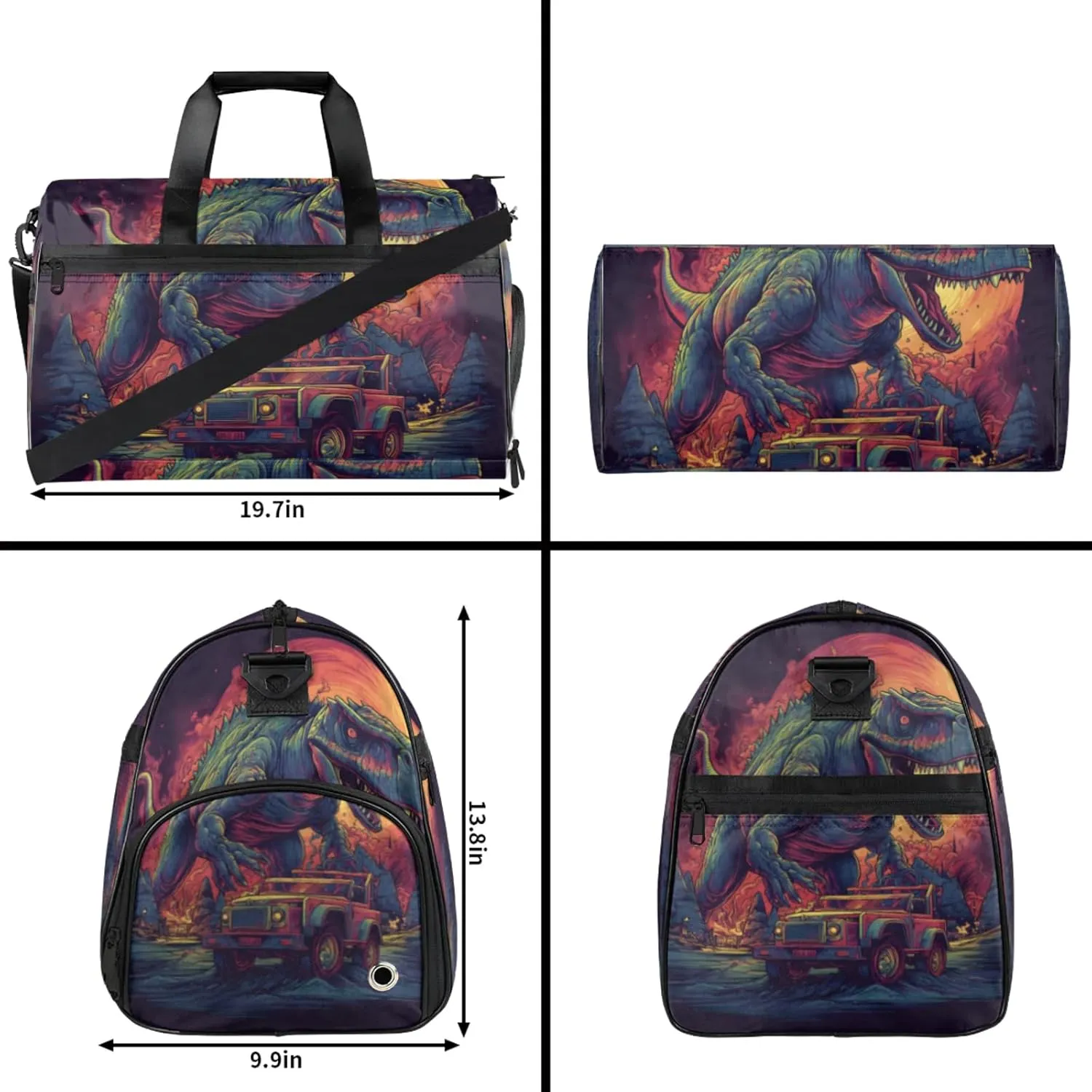 Abstract Gym Bag for Men- 43L large Duffle Bag for Travel, Dinosaur Pattern Travel Bag with Shoe Compartment-Personal Item Travel Bag Weekender Bags for Women