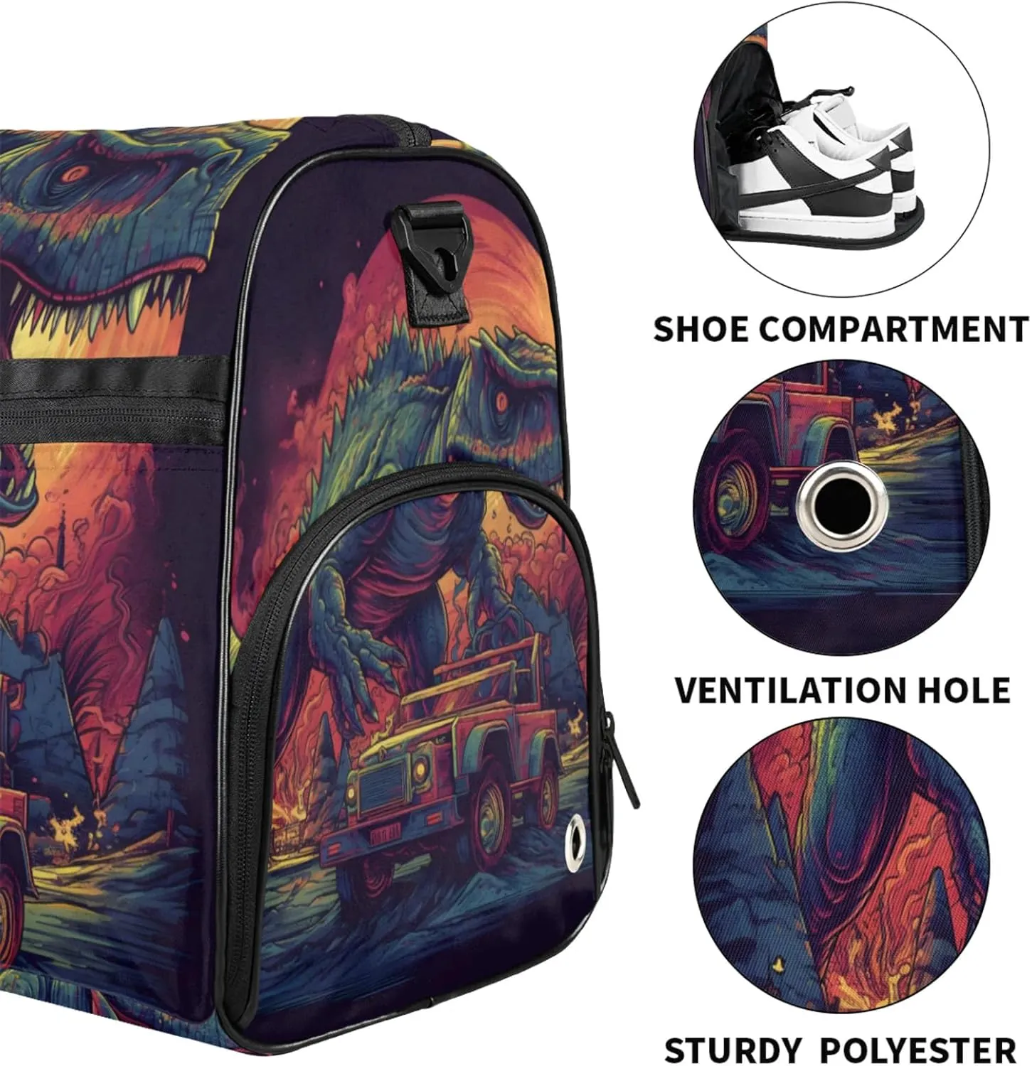 Abstract Gym Bag for Men- 43L large Duffle Bag for Travel, Dinosaur Pattern Travel Bag with Shoe Compartment-Personal Item Travel Bag Weekender Bags for Women