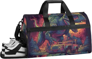 Abstract Gym Bag for Men- 43L large Duffle Bag for Travel, Dinosaur Pattern Travel Bag with Shoe Compartment-Personal Item Travel Bag Weekender Bags for Women