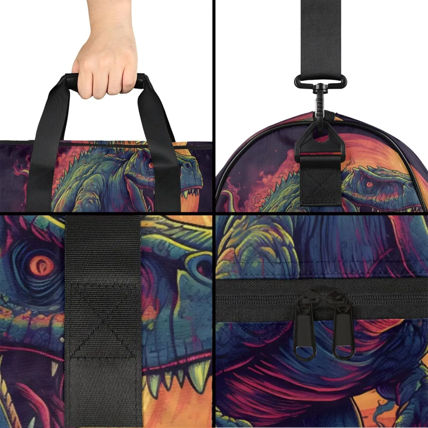 Abstract Gym Bag for Men- 43L large Duffle Bag for Travel, Dinosaur Pattern Travel Bag with Shoe Compartment-Personal Item Travel Bag Weekender Bags for Women
