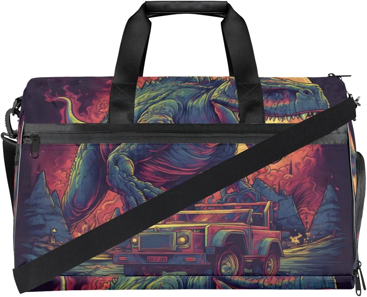 Abstract Gym Bag for Men- 43L large Duffle Bag for Travel, Dinosaur Pattern Travel Bag with Shoe Compartment-Personal Item Travel Bag Weekender Bags for Women