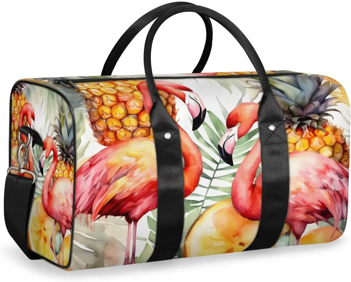 Abstract Print Flamingo Travel Duffel Bag for Women Men Waterproof Foldable Overnight Weekender Bag Large Capacity Sports Gym Bag