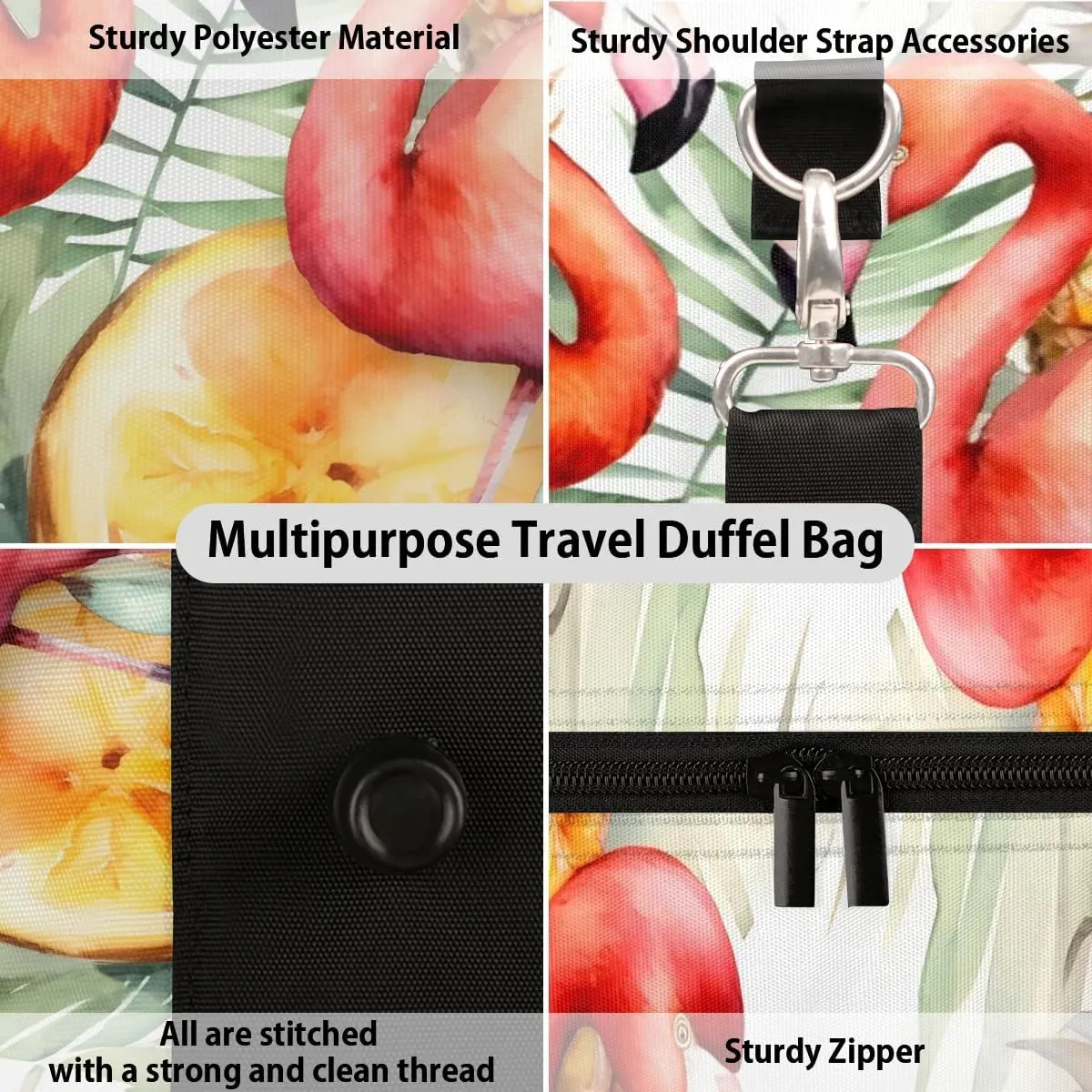 Abstract Print Flamingo Travel Duffel Bag for Women Men Waterproof Foldable Overnight Weekender Bag Large Capacity Sports Gym Bag