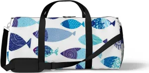 Abstract Sea Fish Sports Duffel Bag Travel Gym Tote Bags Lightweight Durable Shoulder Strap Waterproof Polyester Outside Mesh Pocket Overnight Trip Duffel Bag for Women Men