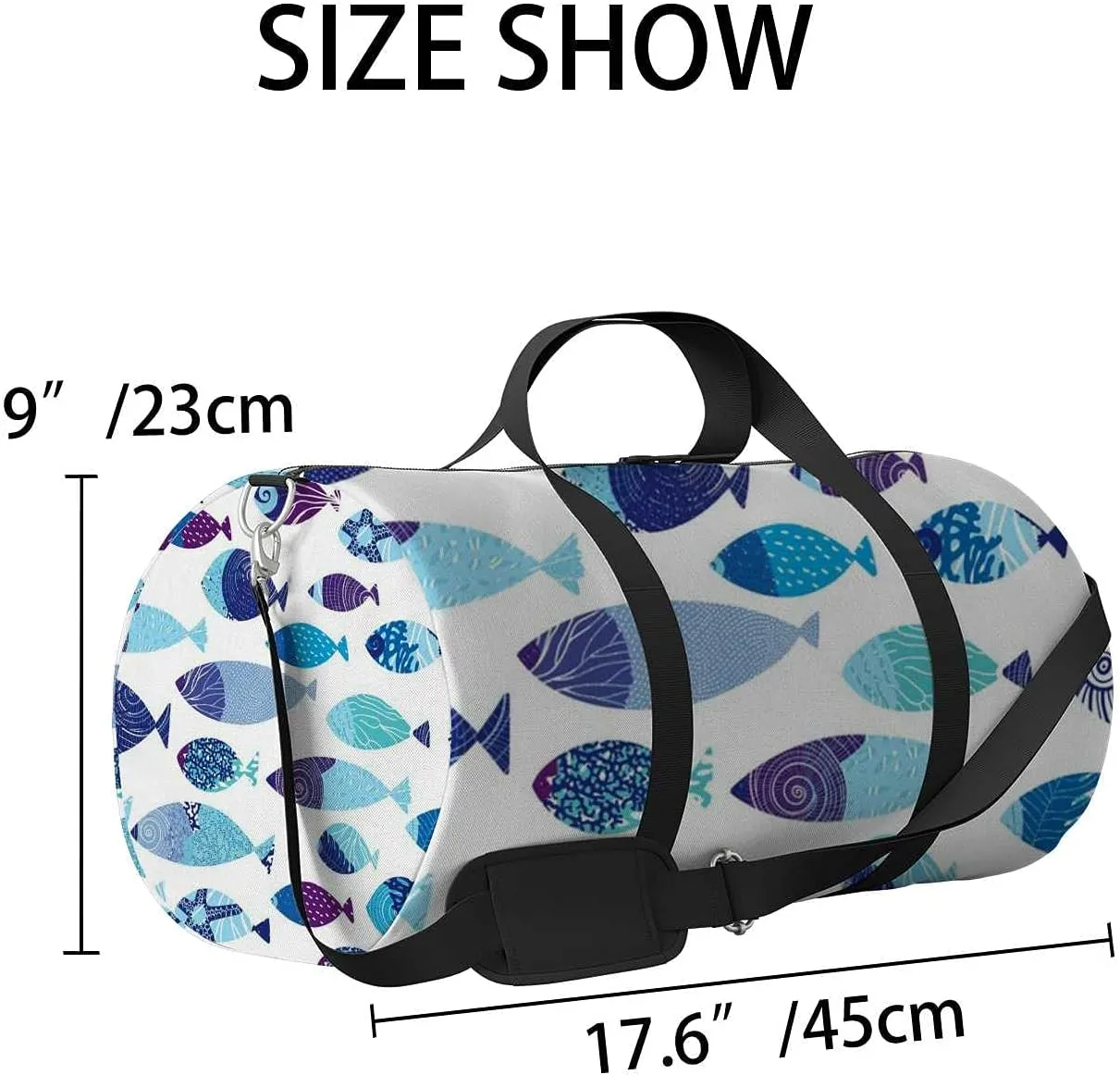 Abstract Sea Fish Sports Duffel Bag Travel Gym Tote Bags Lightweight Durable Shoulder Strap Waterproof Polyester Outside Mesh Pocket Overnight Trip Duffel Bag for Women Men