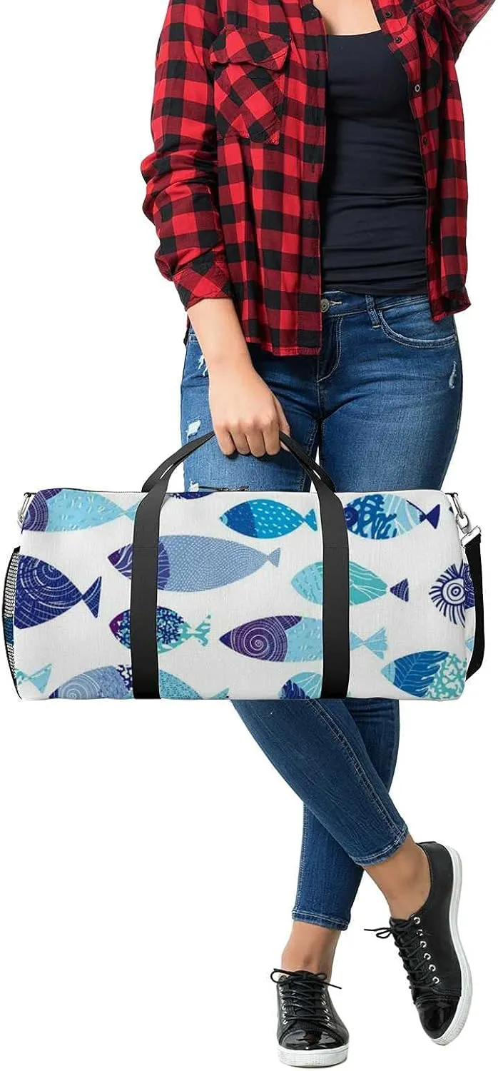 Abstract Sea Fish Sports Duffel Bag Travel Gym Tote Bags Lightweight Durable Shoulder Strap Waterproof Polyester Outside Mesh Pocket Overnight Trip Duffel Bag for Women Men