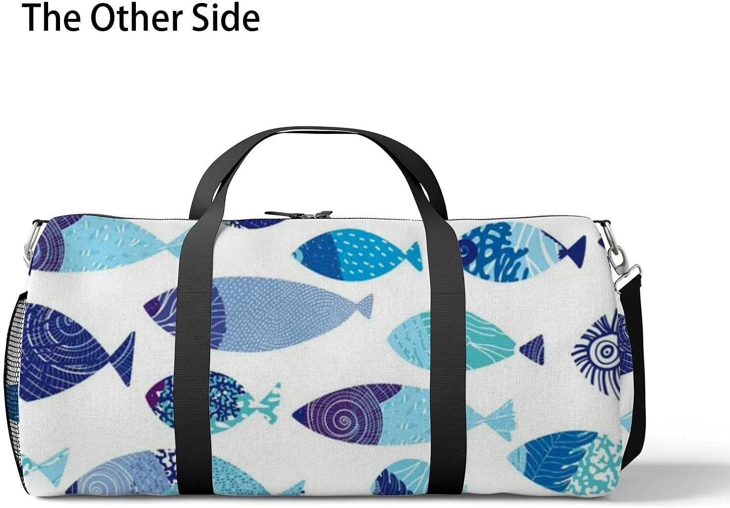 Abstract Sea Fish Sports Duffel Bag Travel Gym Tote Bags Lightweight Durable Shoulder Strap Waterproof Polyester Outside Mesh Pocket Overnight Trip Duffel Bag for Women Men
