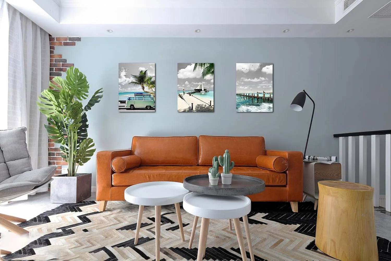 Acocifi Ocean Canvas Wall Art Beach Coastal Seascape Painting Mint Green Picture Bathroom Tropical Summer Turquoise Palm Tree Print Artwork Framed for Bedroom Living Room Home Office Decor 12"x16"x3