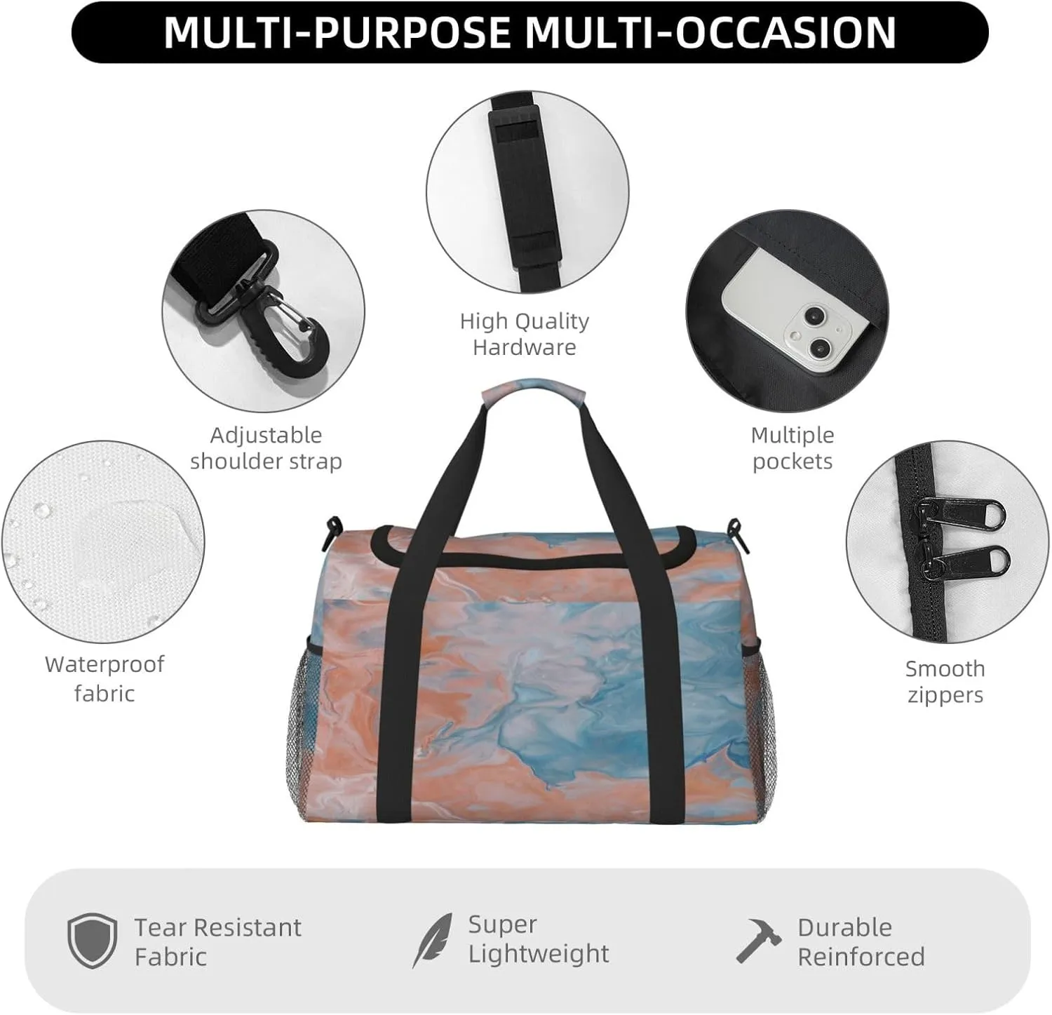 Acrylic Paint Travel Duffel Bag Large Foldable Waterproof Overnight Bag For Beach Swim Bags Pool Sports Gym