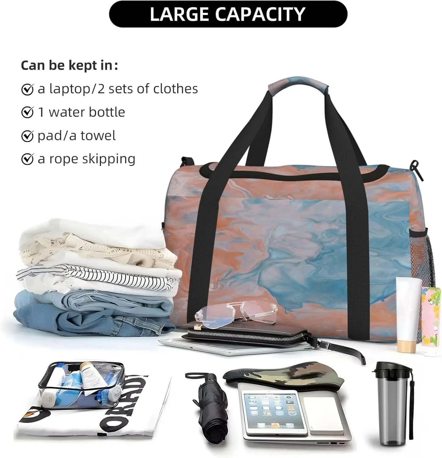 Acrylic Paint Travel Duffel Bag Large Foldable Waterproof Overnight Bag For Beach Swim Bags Pool Sports Gym