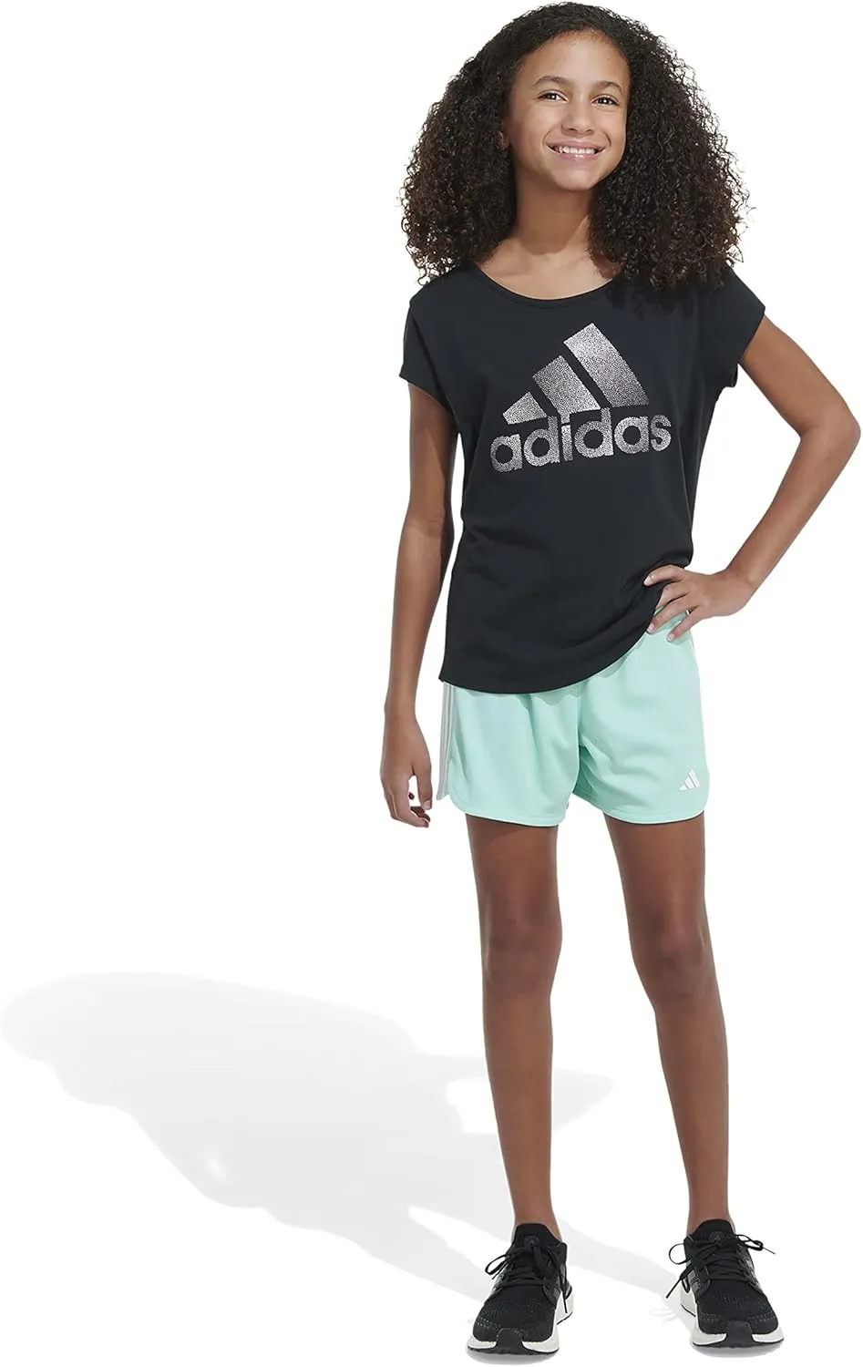 adidas Girls' Big Aeroready 3-Stripe Pacer Mesh Short