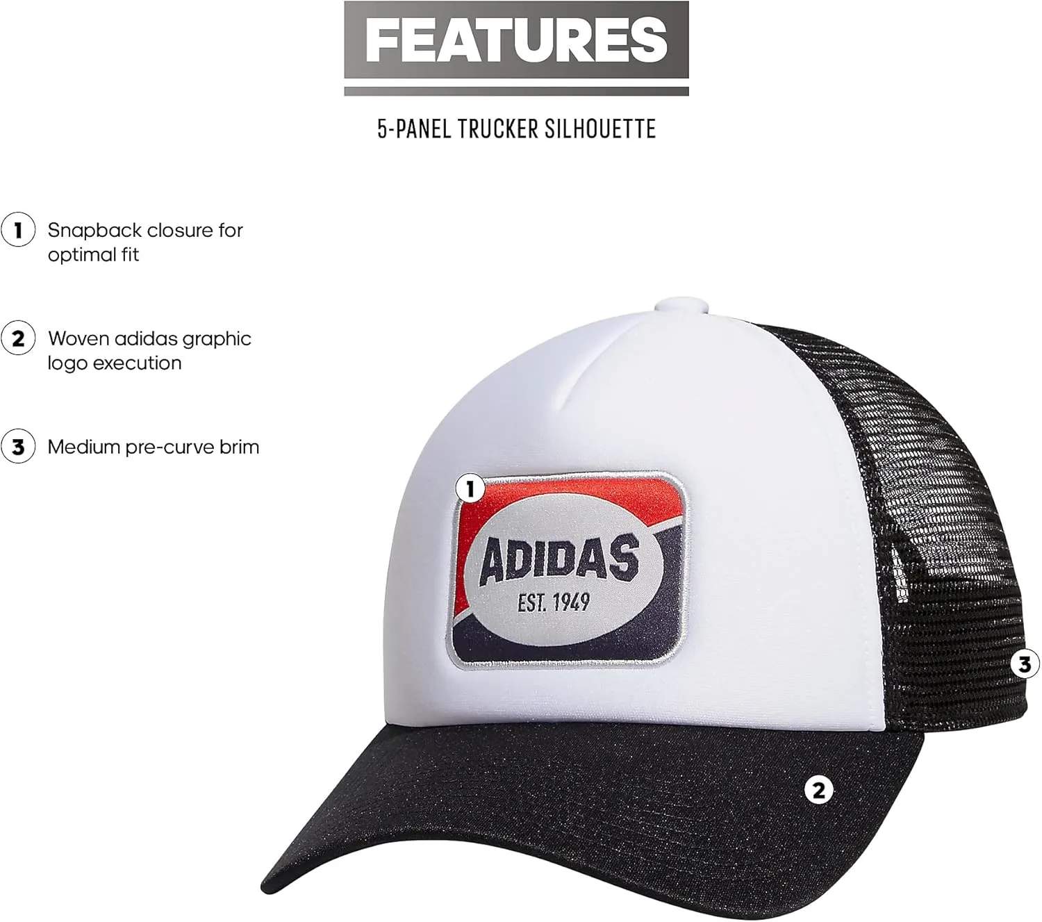 adidas Men's Foam Front Mesh Back Snapback Adjustable Fit Trucker Hat