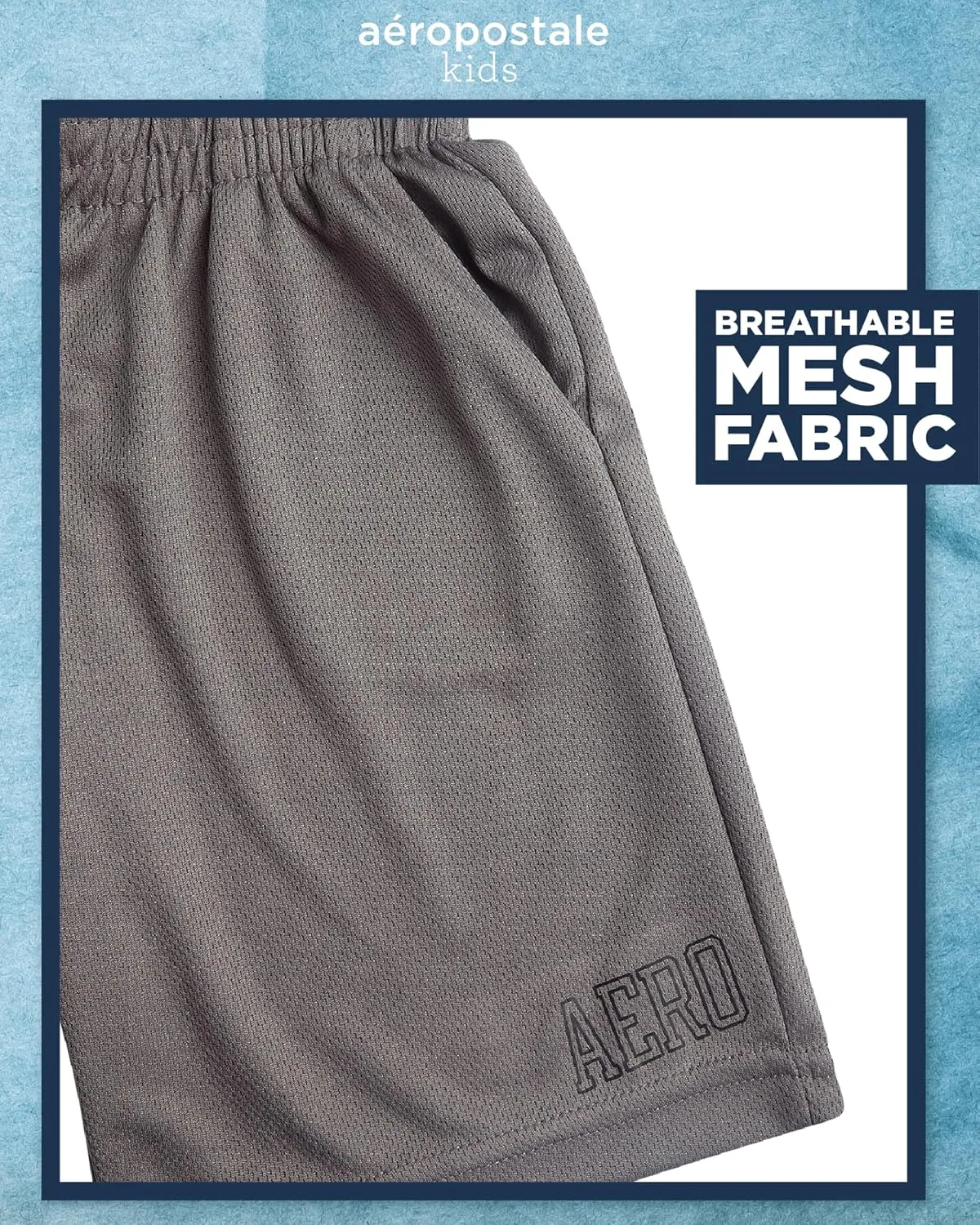 AEROPOSTALE Boys' Shorts Set - 4 Piece Short Sleeve Crew Neck Jersey Graphic T-Shirt and Mesh Shorts Set for Boys, Sizes:8-12