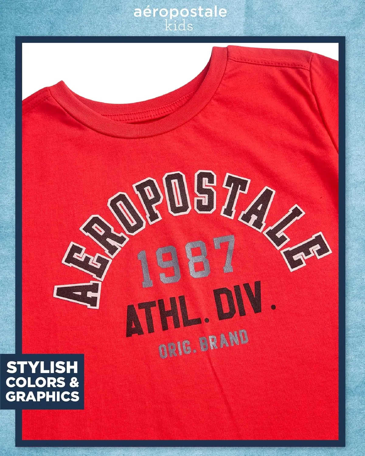 AEROPOSTALE Boys' Shorts Set - 4 Piece Short Sleeve Crew Neck Jersey Graphic T-Shirt and Mesh Shorts Set for Boys, Sizes:8-12