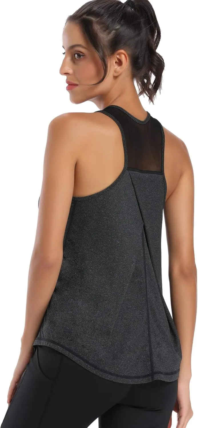 Aeuui Womens Workout Tops for Women Racerback Tank Tops Mesh Yoga Shirts Athletic Running Tank Tops Sleeveless Gym Clothes