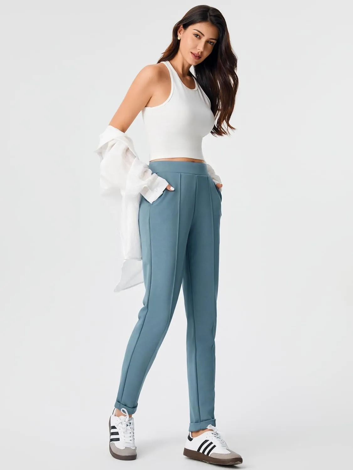 AFITNE Women’s High Waisted Dress Casual Pants Stretchy Pull On Work Business Slacks Comfy Office Trousers with Pockets