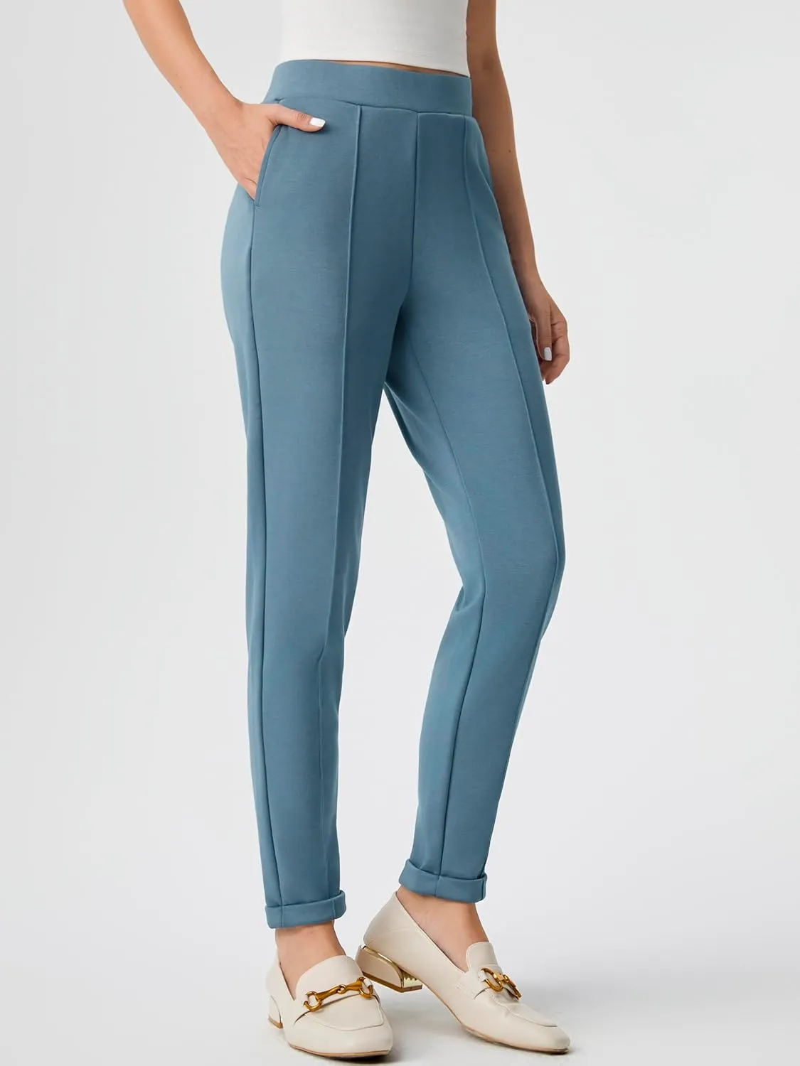 AFITNE Women’s High Waisted Dress Casual Pants Stretchy Pull On Work Business Slacks Comfy Office Trousers with Pockets