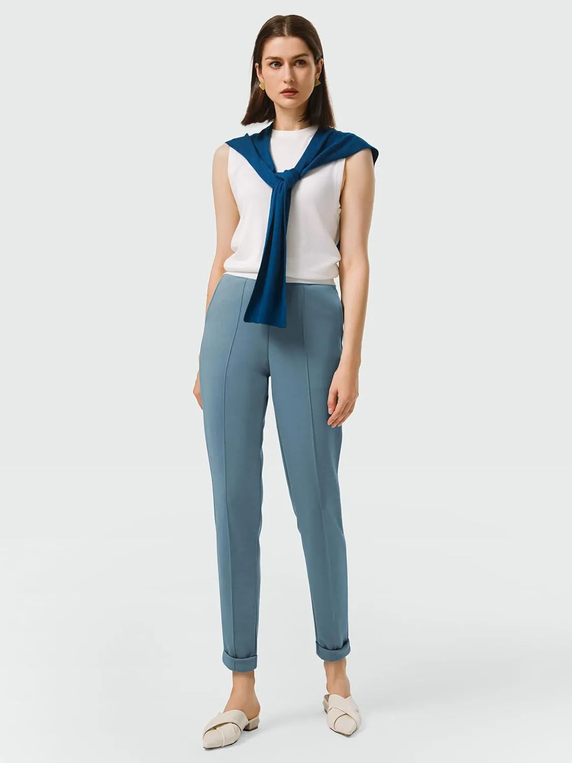 AFITNE Women’s High Waisted Dress Casual Pants Stretchy Pull On Work Business Slacks Comfy Office Trousers with Pockets
