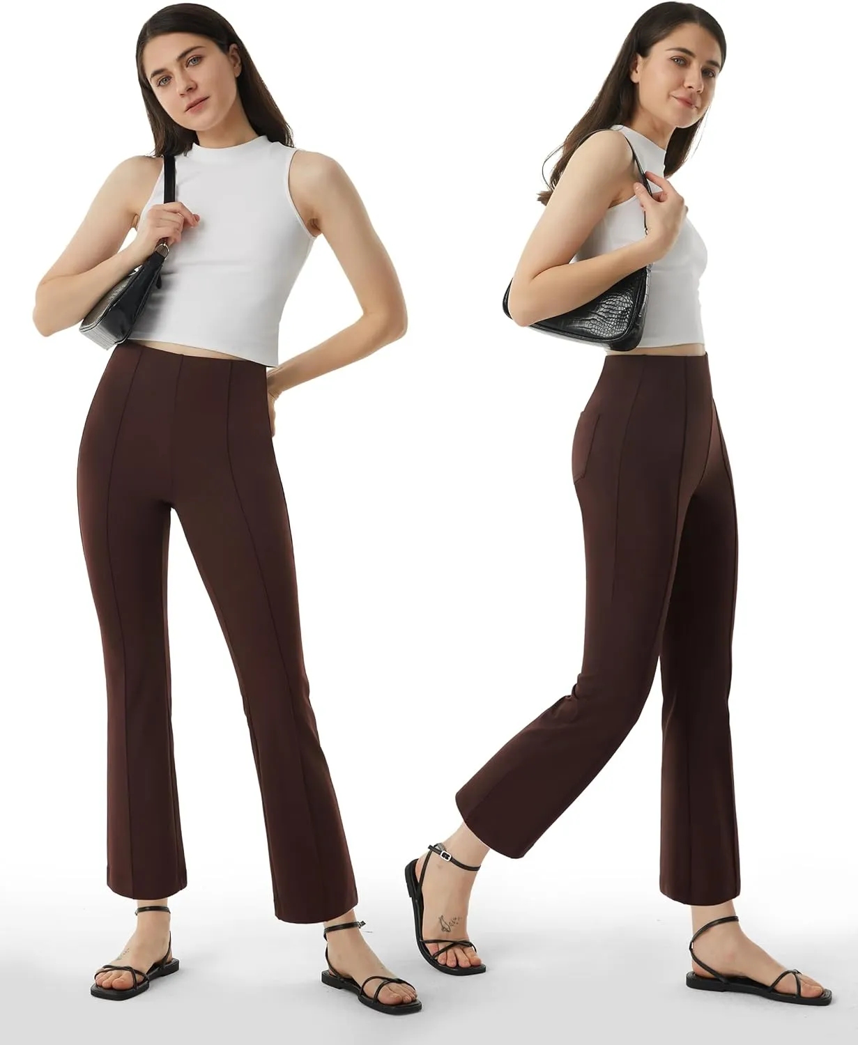 AFITNE Women's Yoga Dress Pants with Pockets Stretchy Pull On High Waisted Cropped Pants Work Casual Ankle Pants