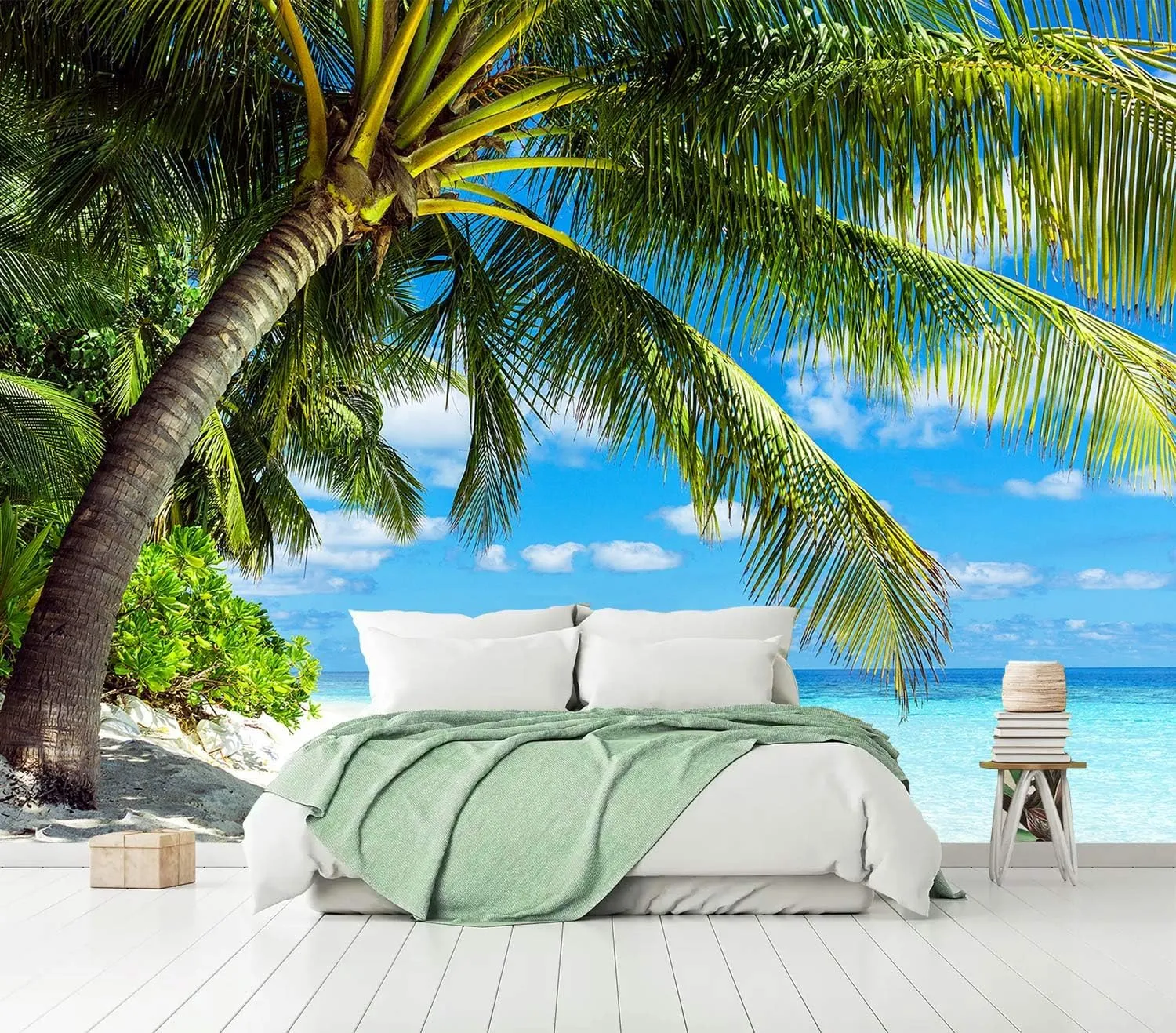 AFZEVEB-Beach Wall Mural Tropical Palm Tree Landscape Wallpaper for Bedroom 159"x107"(Not Peel and Stick)