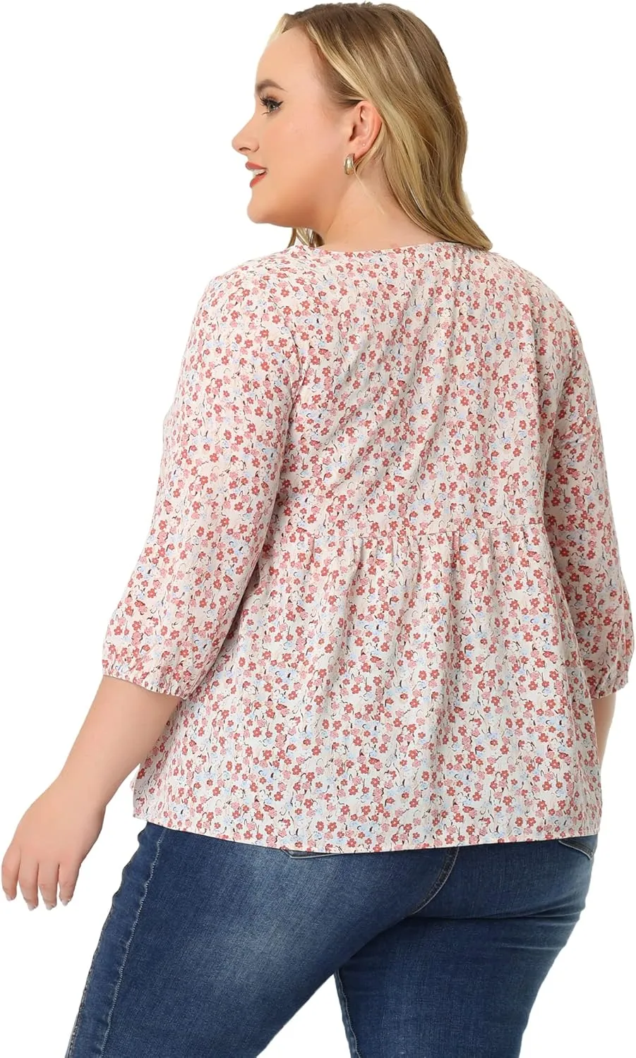 Agnes Orinda Plus Size Dressy Blouses for Women 3/4 Sleeve Floral Peplum Babydoll Tops