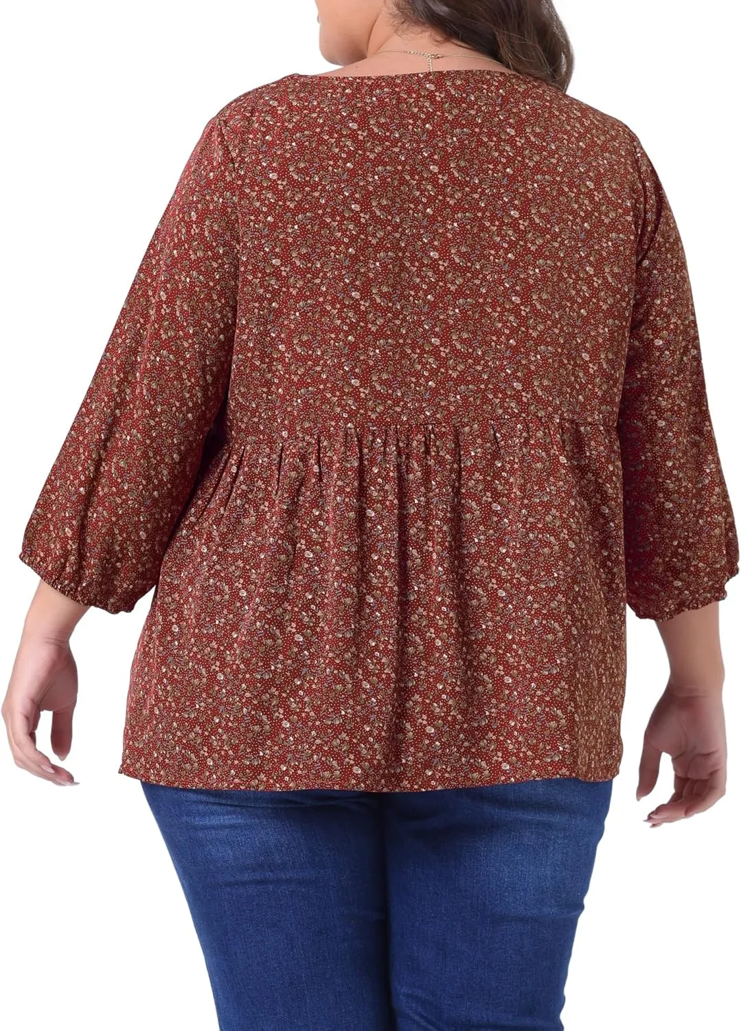 Agnes Orinda Plus Size Dressy Blouses for Women 3/4 Sleeve Floral Peplum Babydoll Tops