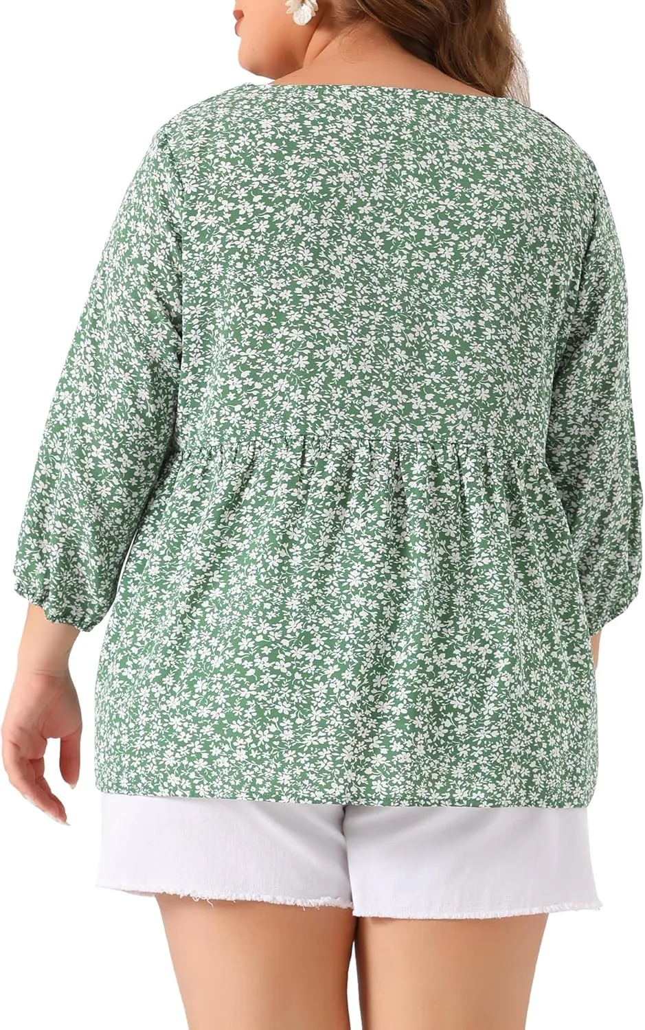 Agnes Orinda Plus Size Dressy Blouses for Women 3/4 Sleeve Floral Peplum Babydoll Tops