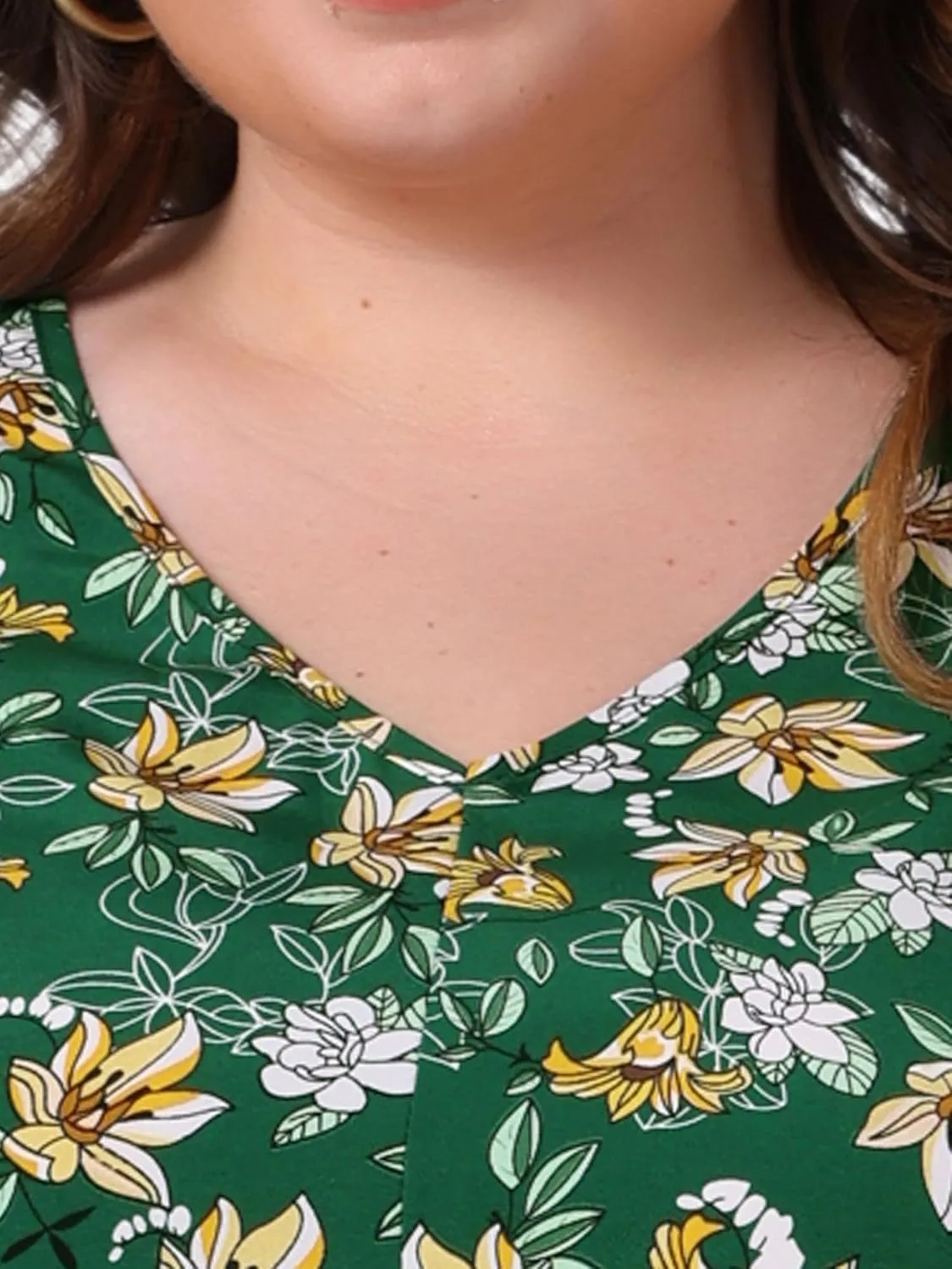 Agnes Orinda Plus Size Floral Blouses for Women V Neck Ruffle 3/4 Sleeve Babydoll Peplum Tops