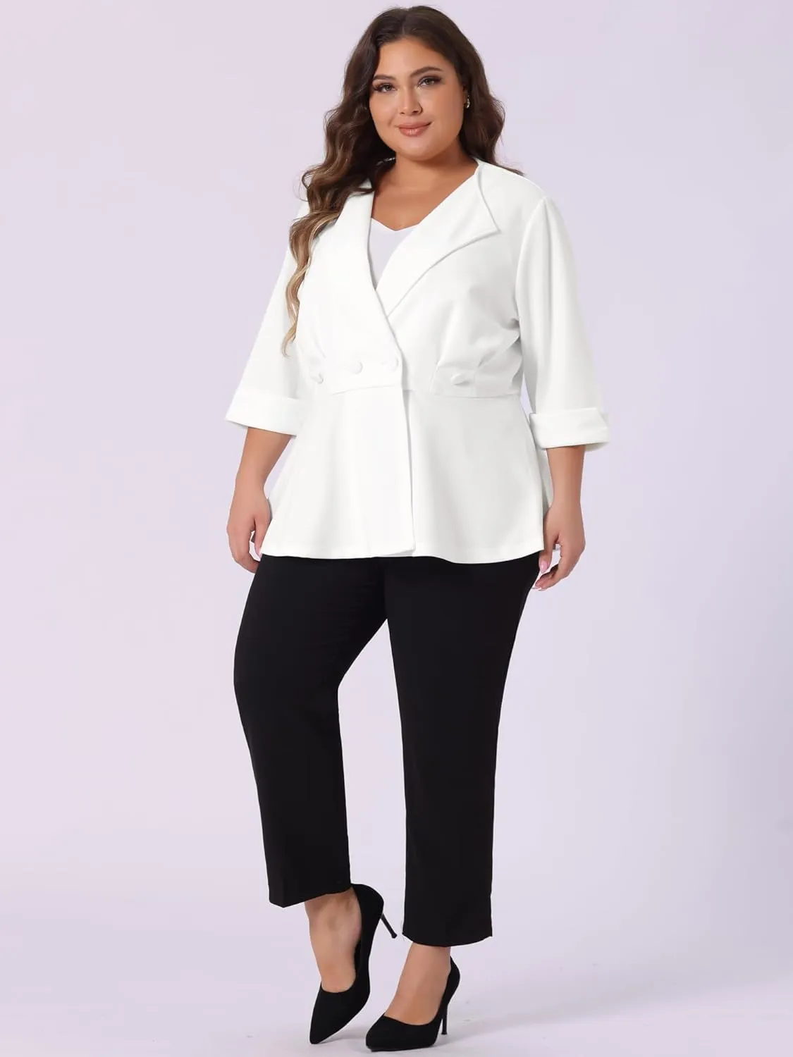 Agnes Orinda Women's Plus Size Casual Work Office Blazers Notched Lapel Button Peplum Blazer