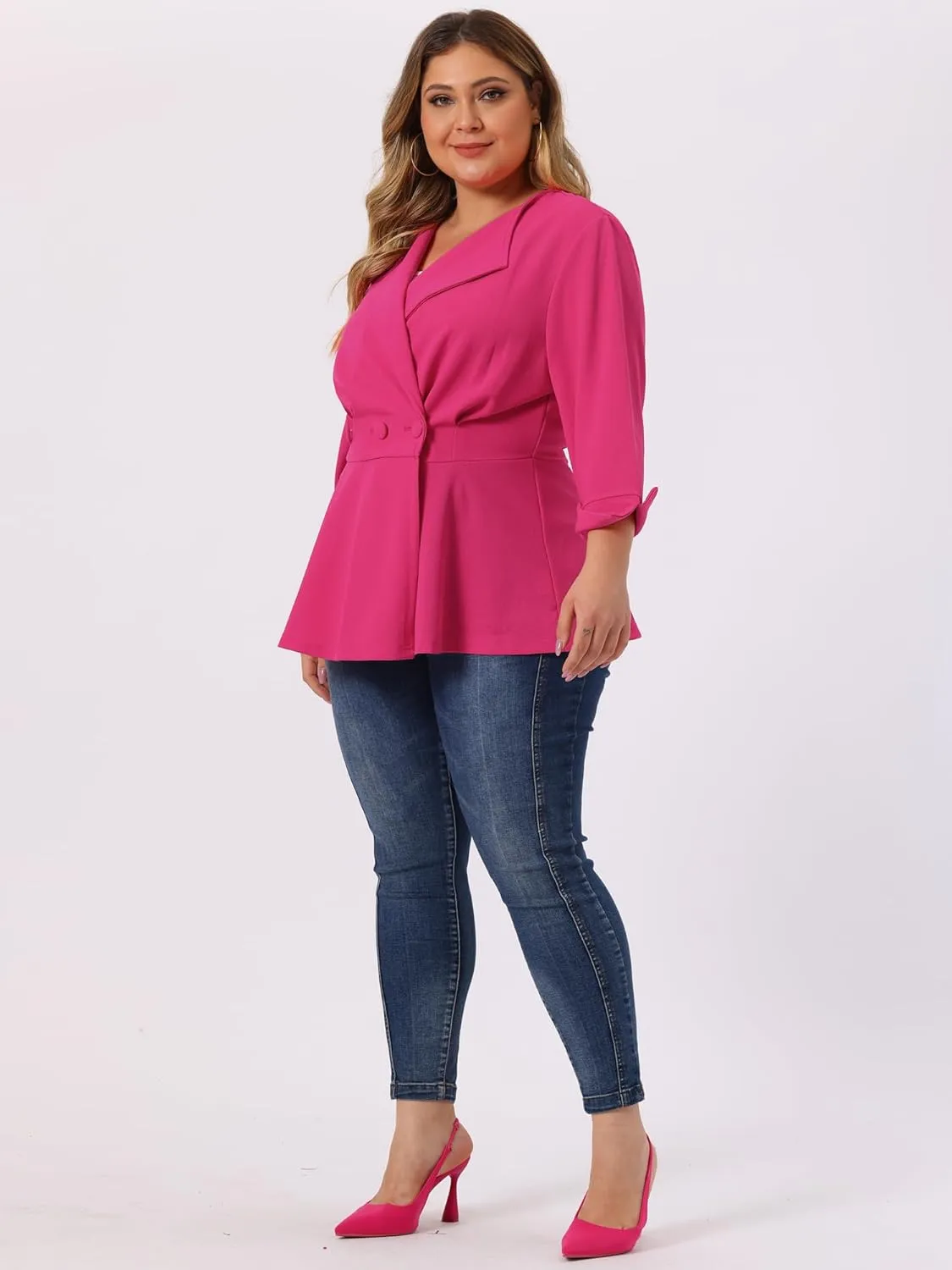 Agnes Orinda Women's Plus Size Casual Work Office Blazers Notched Lapel Button Peplum Blazer