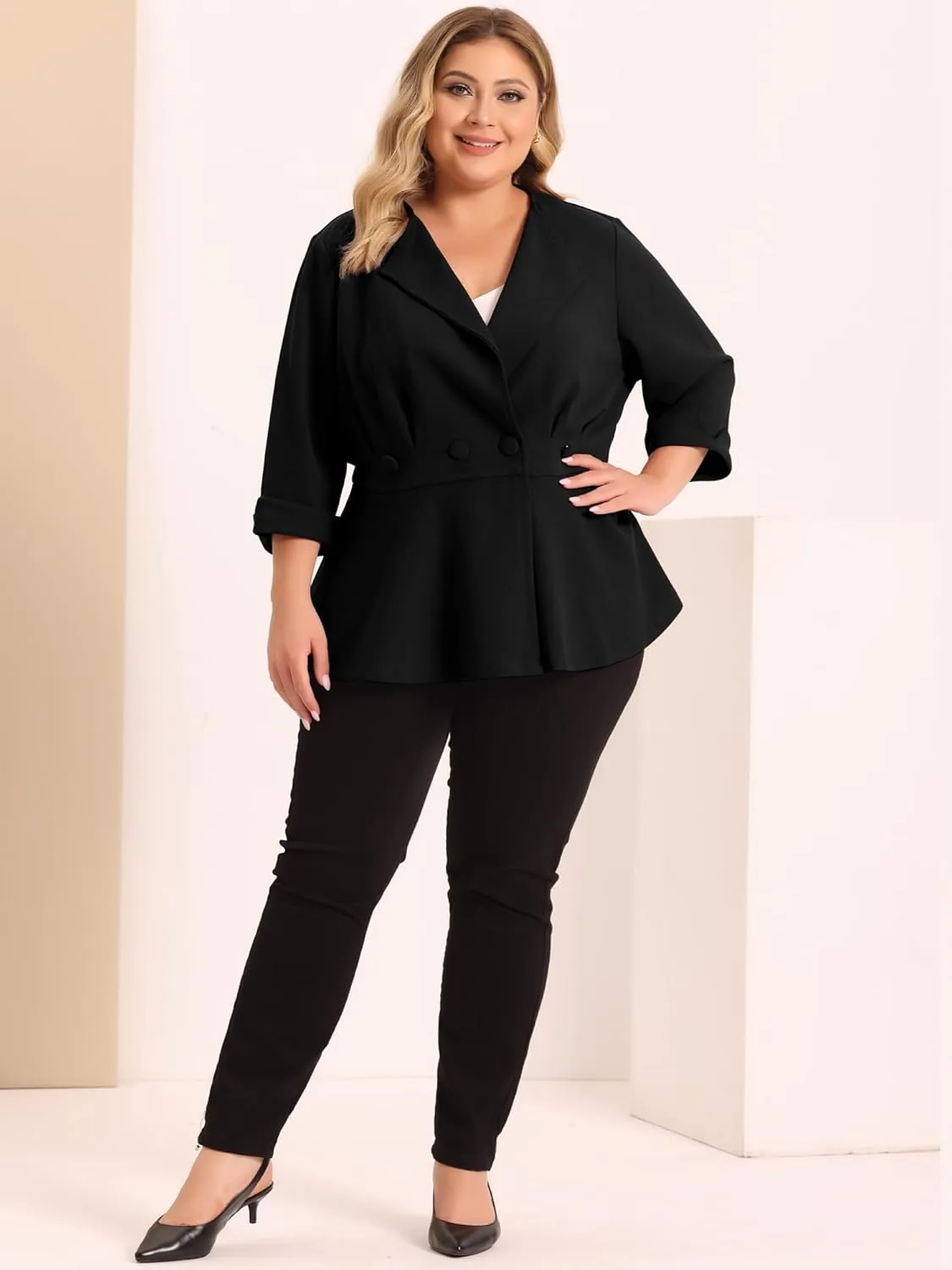 Agnes Orinda Women's Plus Size Casual Work Office Blazers Notched Lapel Button Peplum Blazer