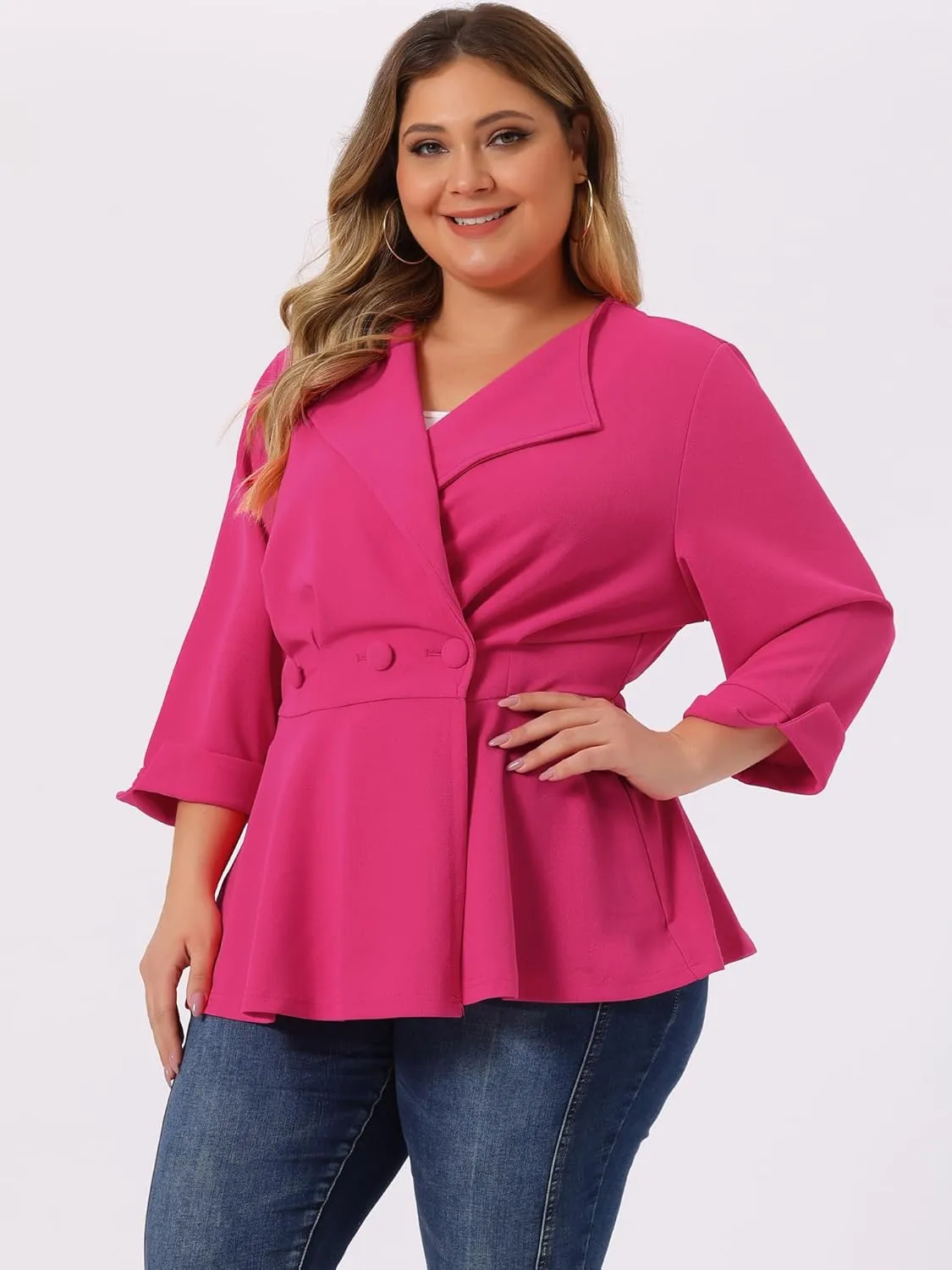 Agnes Orinda Women's Plus Size Casual Work Office Blazers Notched Lapel Button Peplum Blazer
