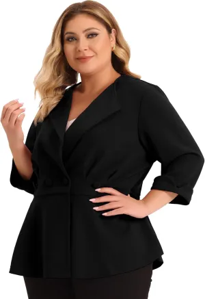 Agnes Orinda Women's Plus Size Casual Work Office Blazers Notched Lapel Button Peplum Blazer