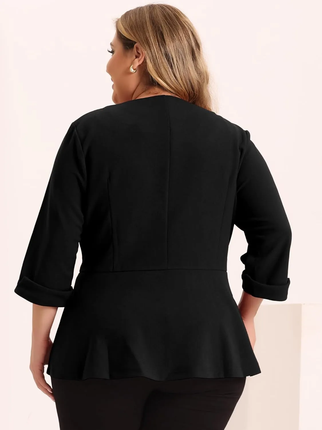 Agnes Orinda Women's Plus Size Casual Work Office Blazers Notched Lapel Button Peplum Blazer
