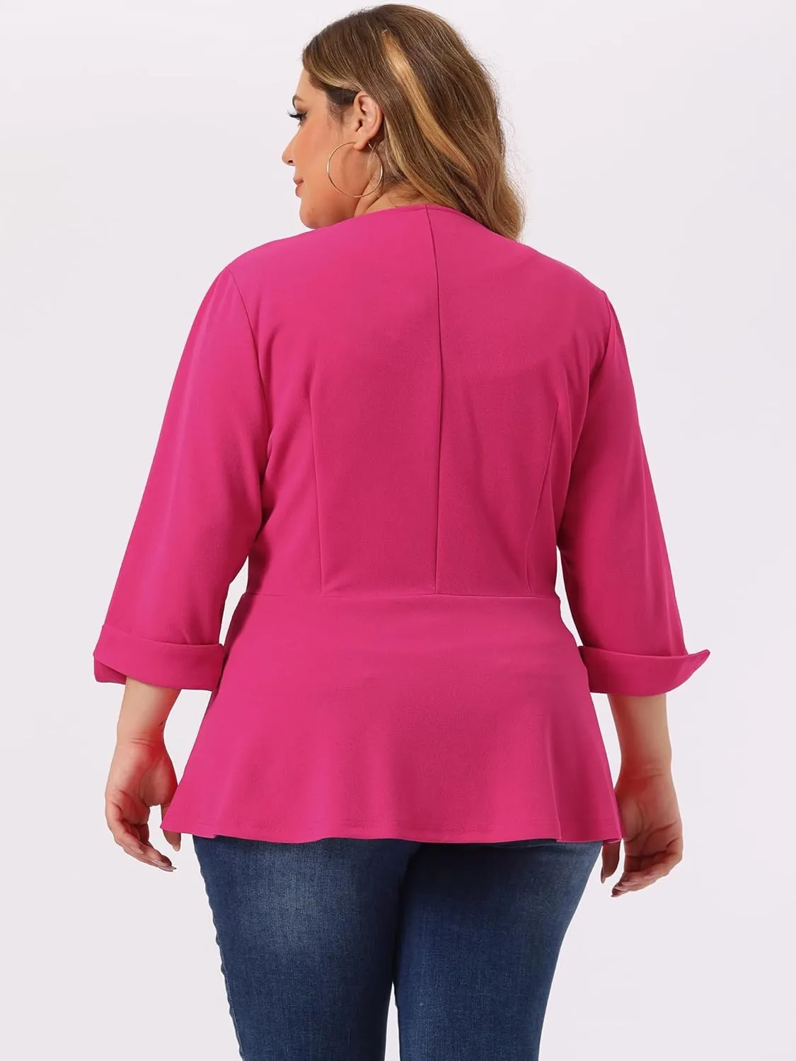 Agnes Orinda Women's Plus Size Casual Work Office Blazers Notched Lapel Button Peplum Blazer